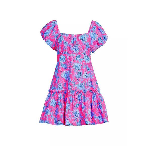 New Lilly Pulitzer Nastia Short Sleeve Cotton Dress Pink Floral Tiered Zip Sz 12 - Picture 5 of 14